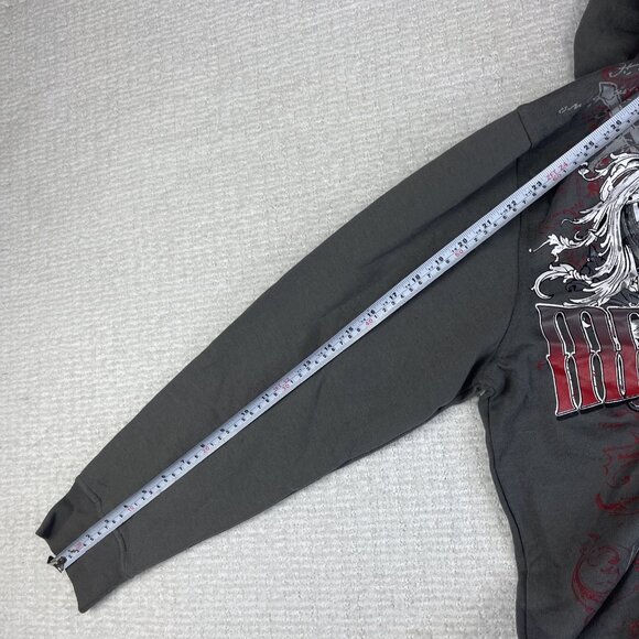 NWT MMA Elite Hoodie Gray Full Zip Up Small Y2K Goth Skull Punk Affliction Style - Picture 14 of 16